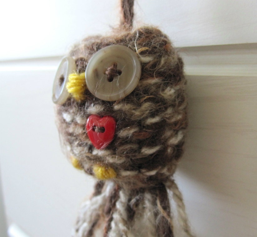 Soft Wooly Knit Owl Decoration- Christmas or Valentine Ornament