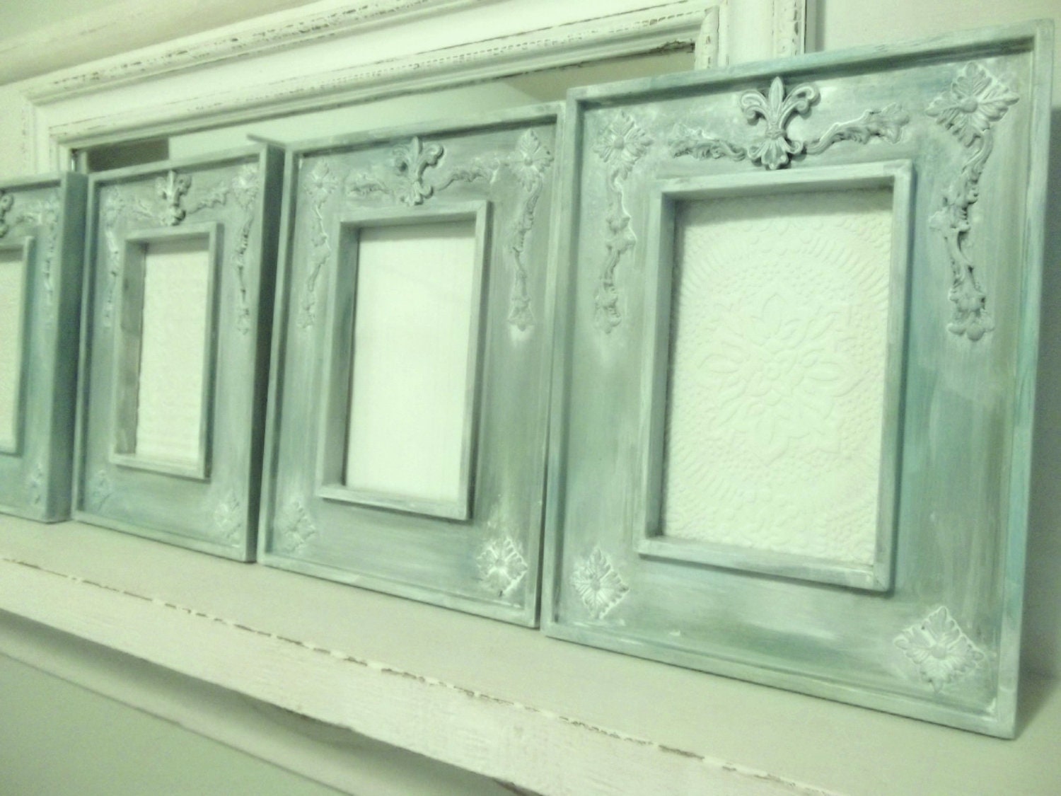 Set of 4 Frames, aqua, teal, blue green, white washed home decor. Tawnystreasures - tawnystreasures