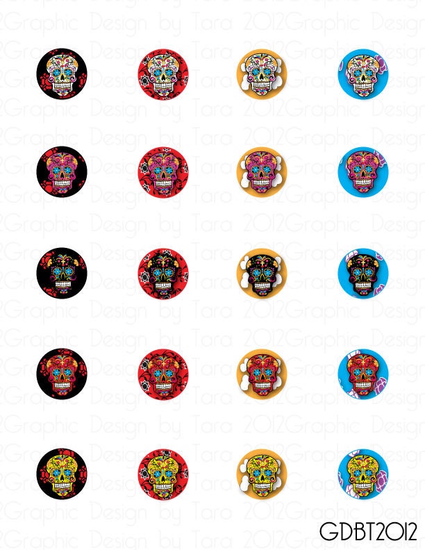 Day of the Dead Digital Image Sheet for 1 Inch Bottlecaps Personal and Commercial Use
