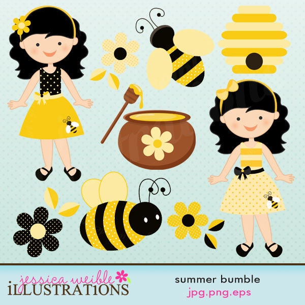 Summer Bumble Cute Digital Clipart for Card Design, Scrapbooking, and Web Design Il_570xn