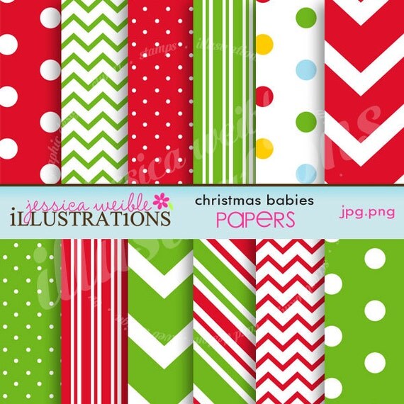 Christmas Babies Cute Digital Papers for Card Design, Scrapbooking, and Web Design Il_570xn