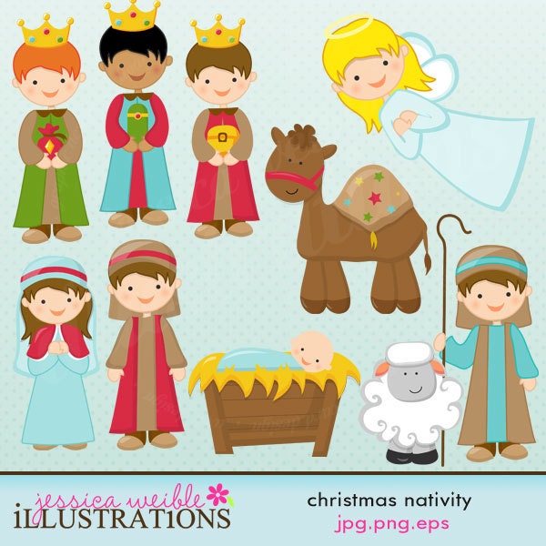 Christmas Nativity Cute Christmas Digital Clipart for Invitations, Card Design, Scrapbooking, and Web Design Il_570xn