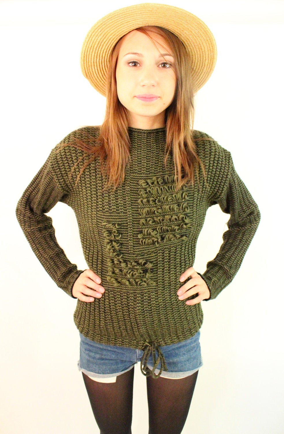 LO LO 80s Moss Green Grunge Knit Sweater