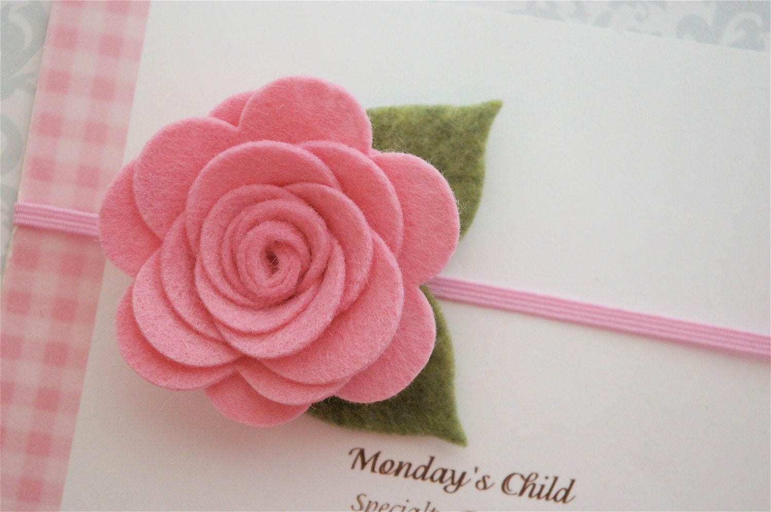 Felt Flower Headband in Sweetheart Pink Rose - Newborn Headbands, Baby Headbands, Baby Girl Headbands