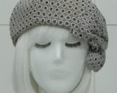 Beret Hat- Grey Eyelet Lace with Bow