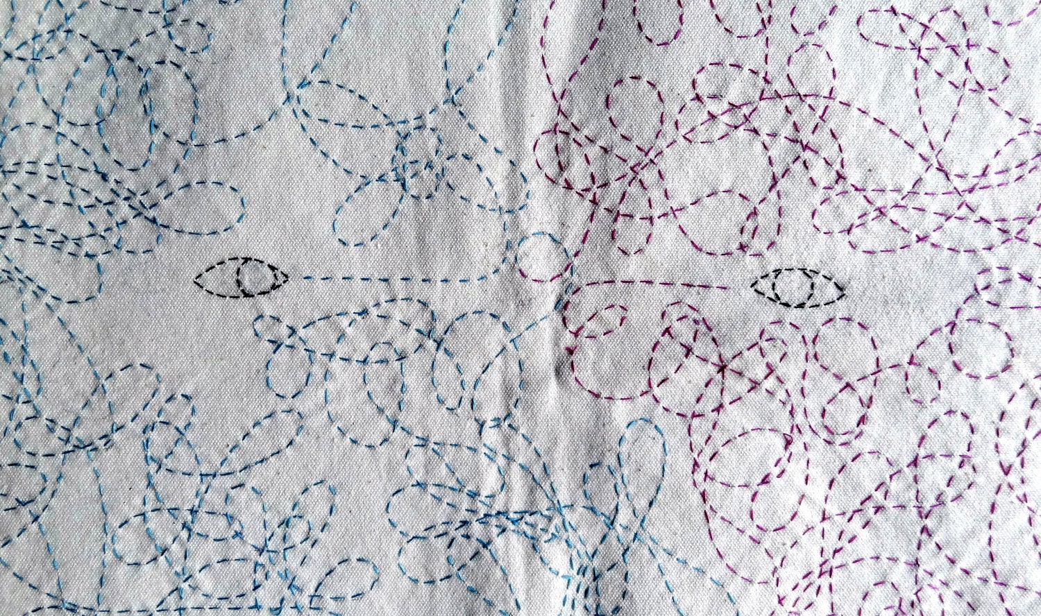 Eye Contact (from the 'Connections' series), original sewn drawing on canvas