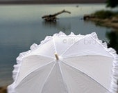 Stormy Landscape White Parasol Umbrella by Lake - 5 x 7 Fine Art Print