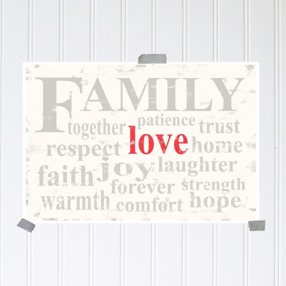 The Meaning of Family. Love, Strength, Hope, Trust. Vintage Style 11x17 Art Print
