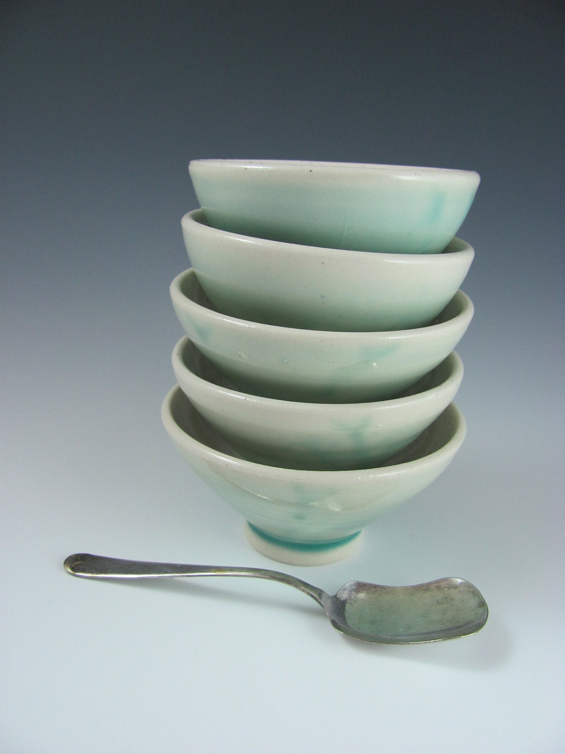 Bitty Bowl Ceramic in a Speckly White and Aqua Blue Green for Sauces, Spices, Snacks and Such, Handmade by Licia Lucas Pfadt