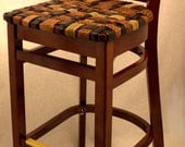 BeltArt Walnut Bar Stool with Woven Recycled Leather Belt Seat 30" Tall Chair Browns and Blacks-6 chairs in this design are available