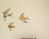 Vintage Wallpaper Flying Swallows - Blue Country Flowers