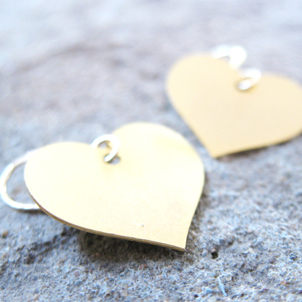 Gold Charm  Dangle Hoop Earrings, Hearts