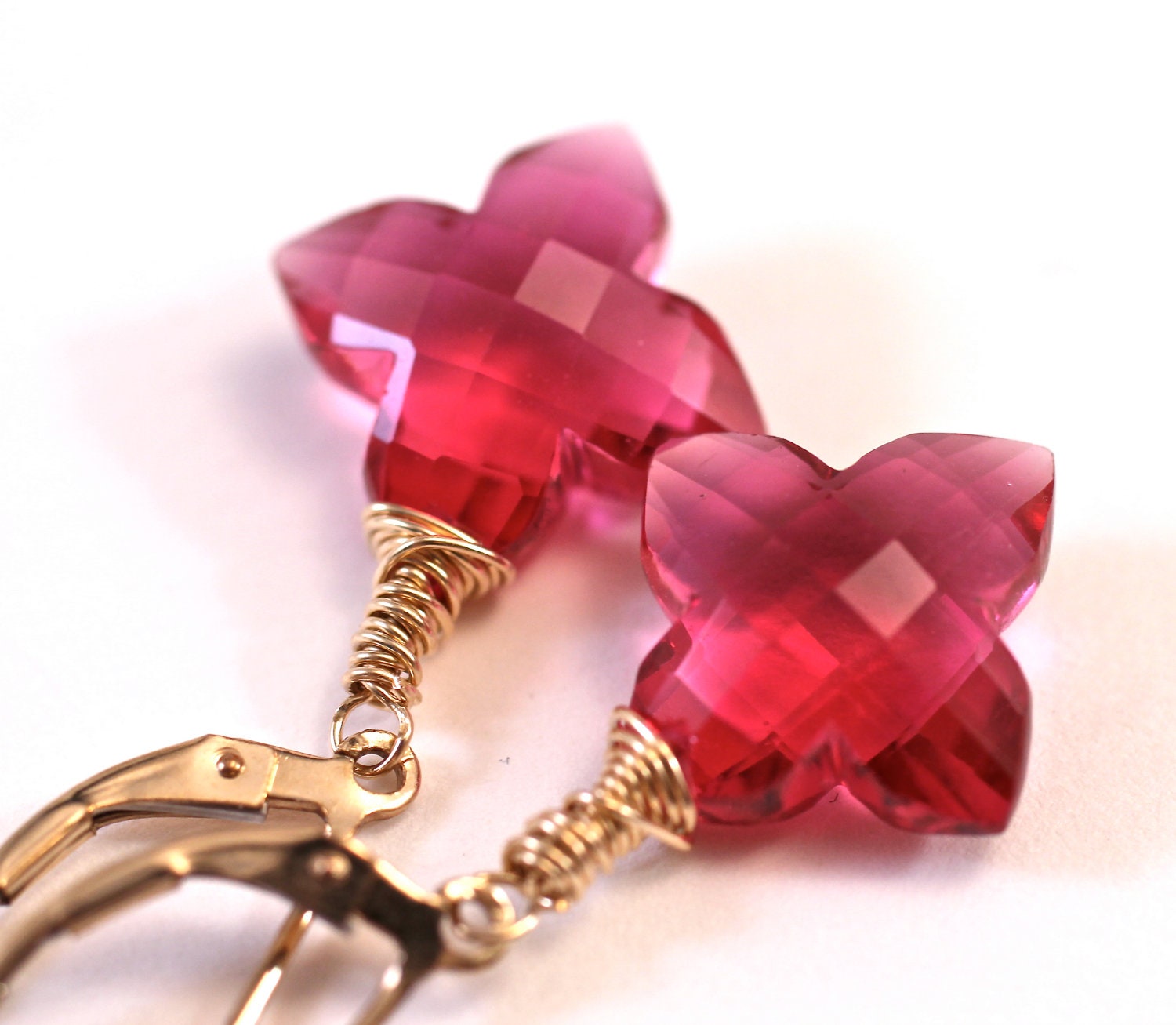 Deep Pink Topaz Earrings Gemstone Clover Drop Pink Flambe Amy Fine Design