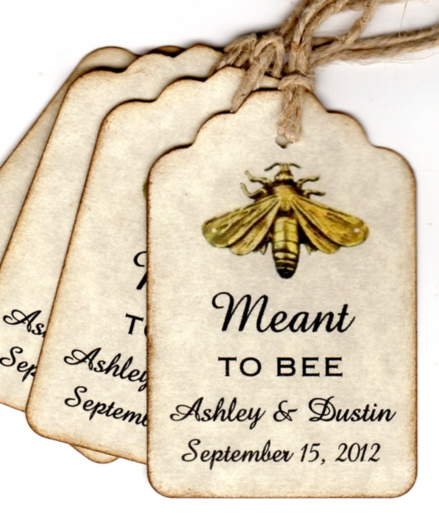 50 Vintage Meant To BEE Wedding Favor Gift Tags / Wedding Wish Tags / Personalized Escort Tags / Place Cards / Honey Jar Labels Labels