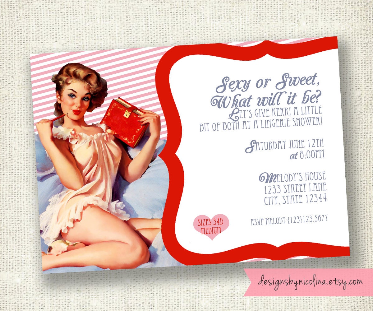 Sexy OR Sweet- Vintage Pin Up Bachelorette Party/Lingerie Shower PRINTABLE Invitation