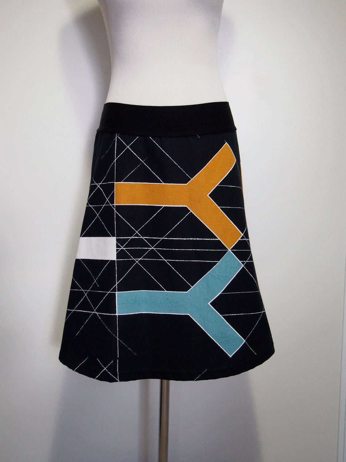 Abstract Y print skirt multi colour from Wanderlust by Miss Fancypants - heavier weight 100% cotton