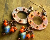 Knobby Hoop Earrings Copper Czech Glass OOAK