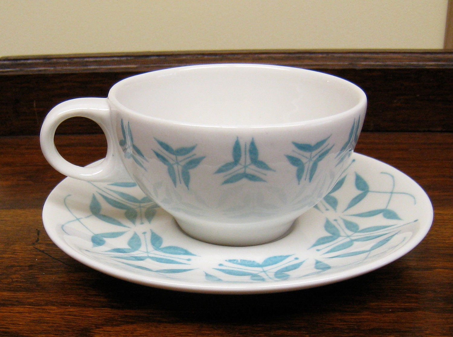 Tea Cup Turquoise Blue on White Caribe by Carlos Montez Vintage Retro
