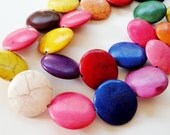 25mm Multicolor  Large Puffed Coin Howlite Gemstone Beads M&MS Colors. 16 Inch Strand Only Beads Not Jewelry