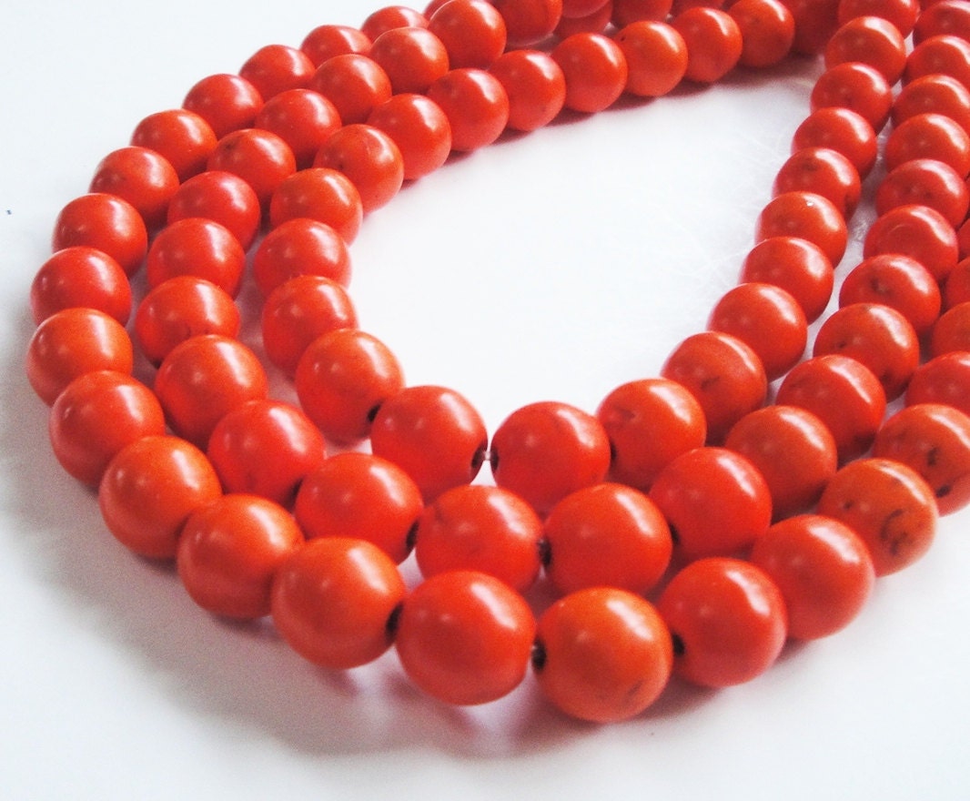 Orange Round Howlite Turquoise Beads 8mm /16 Inch Strand /Not Jewelry Only Beads