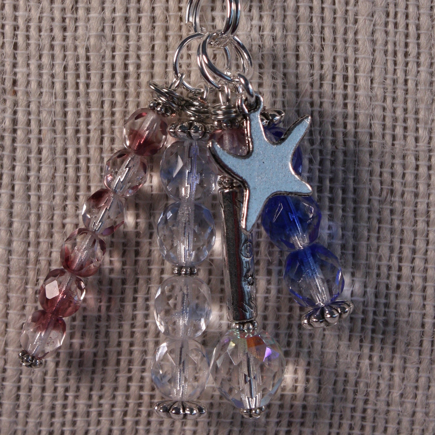 Cluster Necklace - Czech Glass Beads and Pewter Charm, 18 inches