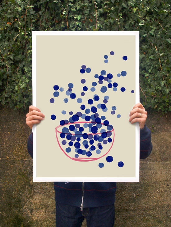 Blueberry Art poster print - Kitchen Summer Fruit Art / 20"x27" - archival fine art giclée print