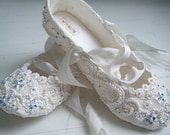 Pearl Bridal Flats Tiffany Blue Rhinestones or Color Of Choice Wedding Ballet Shoes by Bobka Baby