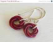SALE Red Earrings, Aluminum and Sterling Silver Earrings, Mobius Love Knot Earrings -Titanium Ear Wires Optional-