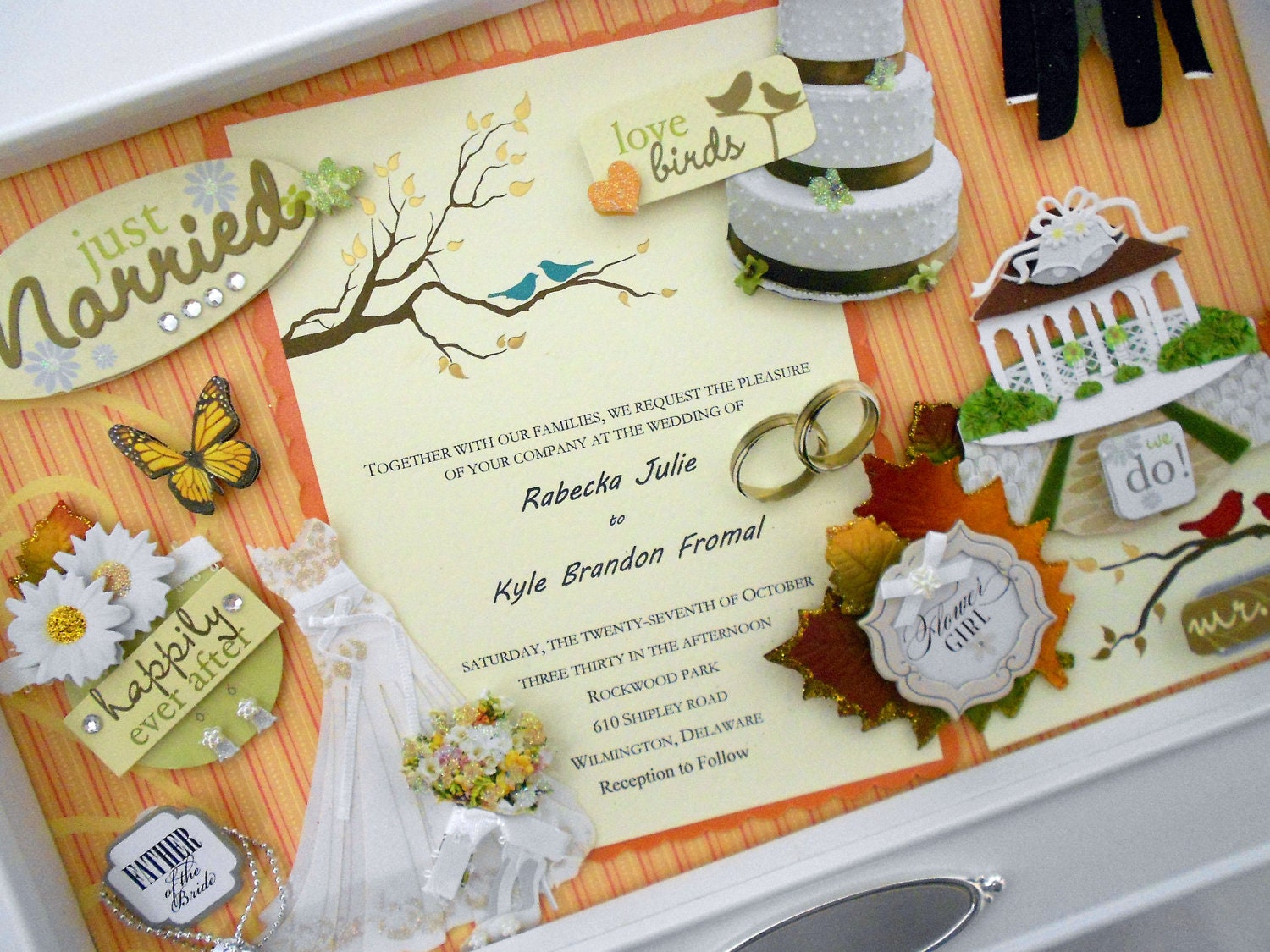 FALL IN LOVE Wedding Invitation Keepsake Box with Engraved Name Plate