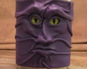 Grichels leather and stainless steel 12oz flask - lavender purple with green and brown slit pupil alligator eyes