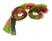 Hand Painted Christmas Gift Silk Chiffon Long Scarf, Shawl, Green and Red Christmas Colors
