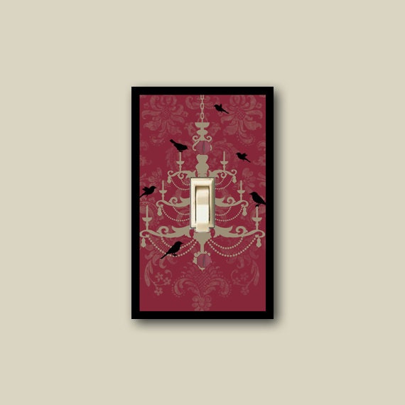 shabby chic decor, pantone red decor chandelier switch plate cover, bird silhouette wall decor DP-055-S1