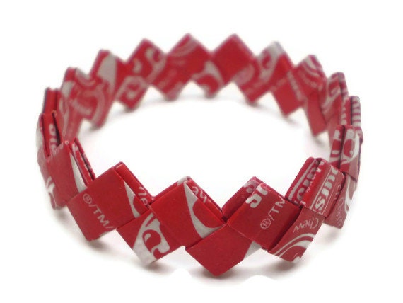 Starburst CHERRY Flavor Recycled/Upcycled Candy Wrapper Bracelet - CHILD SIZE - Great Stocking Stuffer