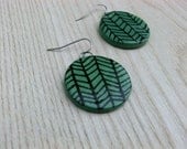 Green Chevron Herringbone Dangle Earrings