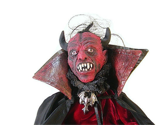 Devil Doll, Primitive, Scarlet, Garnet, Red, Devil, Red Devil, Gothic, Goth, Black, Folk, Primitive Halloween, Black