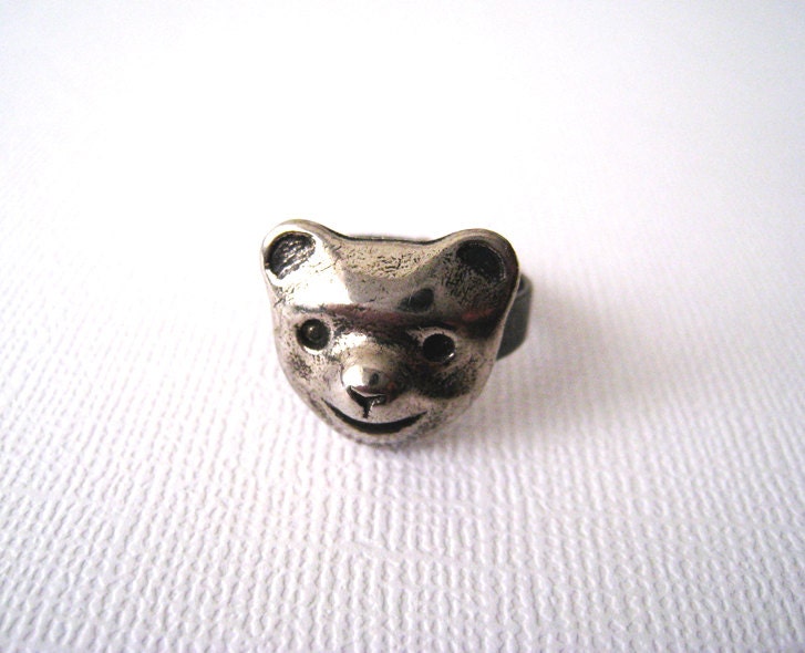 Antique Silver Bear Face Ring