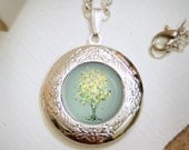 Lemon Bubble Tree  Locket Necklace - Silver Locket - Wearable Art with Silver Chain