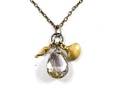 Sea Treasures, Vintage Cluster Necklace, Seahorse, Shell, Vintage Crystal Drop, Handmade Jewelry