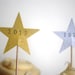 Gold and Silver Sparkle Star Cupcake toppers, hand stamped 2013 stars