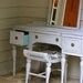 Vintage Handpainted Upcycled Repurposed Paris Grey Vanity Mirror and Stool