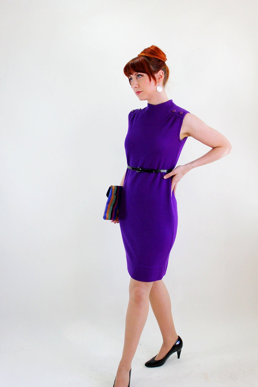 Vintage 1960s Purple Mod Shift Cocktail Party Dress. Mad Men. Size Large / Plus Size