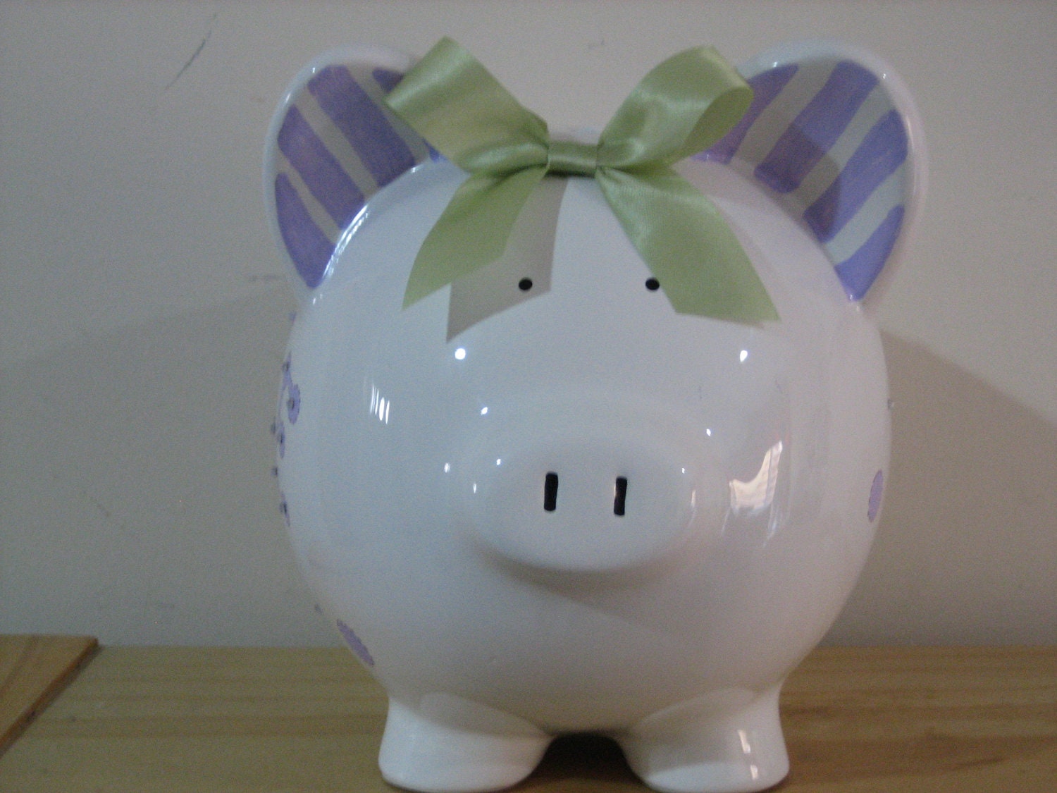 Personalized Piggy BankPottery barn, Stripes and dots lavender