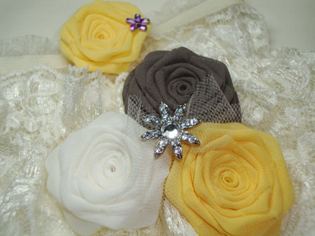 Gray Yellow Ivory Rose Lace Garter SET Bride Bridal Silk Wedding Dove Marigold Vintage Lace -Select your colors -(include toss garter)