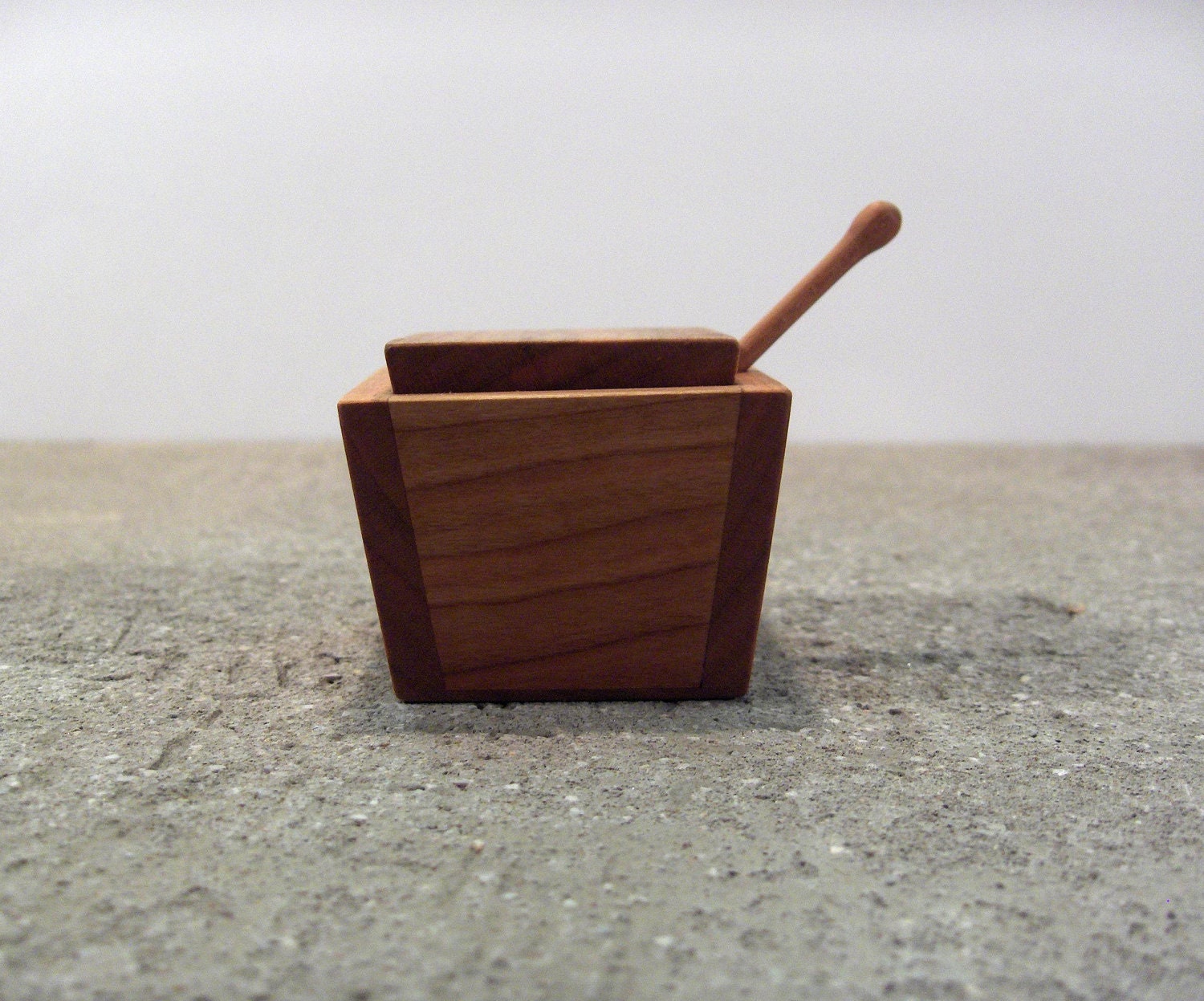 salt cellar - cherry wood salt cellar with wooden spoon