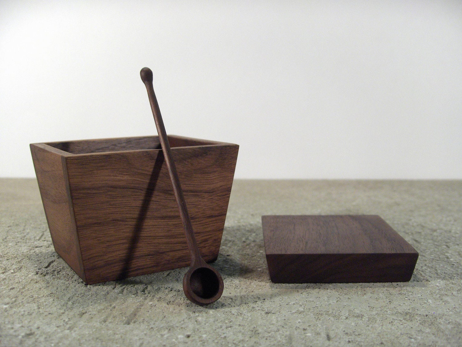 wooden sugar bowl - solid walnut sugar container with wood spoon