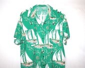 SALE 70s does 50s Rockabilly Light Green Vintage Popeye Sailboat Shirt