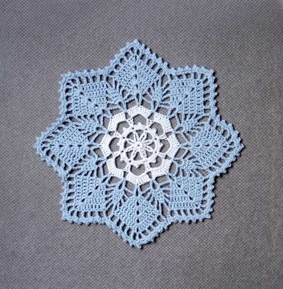Sky Blue and White Crochet Doily, Cottage Chic Home Fashion Decor