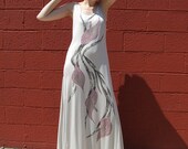 1970s 80s Maxi Tank Column Dress GILDED LILLIES Mauve on Silver Grey