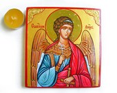 Guardian Angel Icon - handpainted icon orthodox style on canvas, 6 x 5  2/3 inches