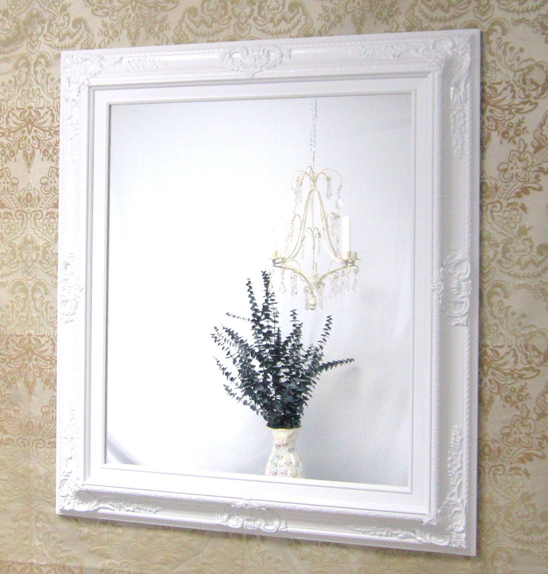 WHITE VANITY MIRROR For Sale Baroque Framed White Framed Baroque Mirror French Country Home Decor 31"x27" White Bathroom Mirror